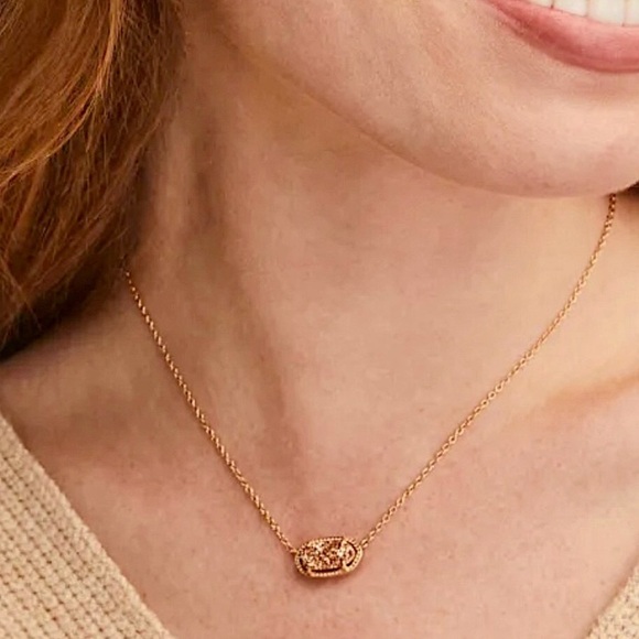 Kendra Scott Elisa Rose Gold Drusy Extended Length Pendant - Picture 2 of 7